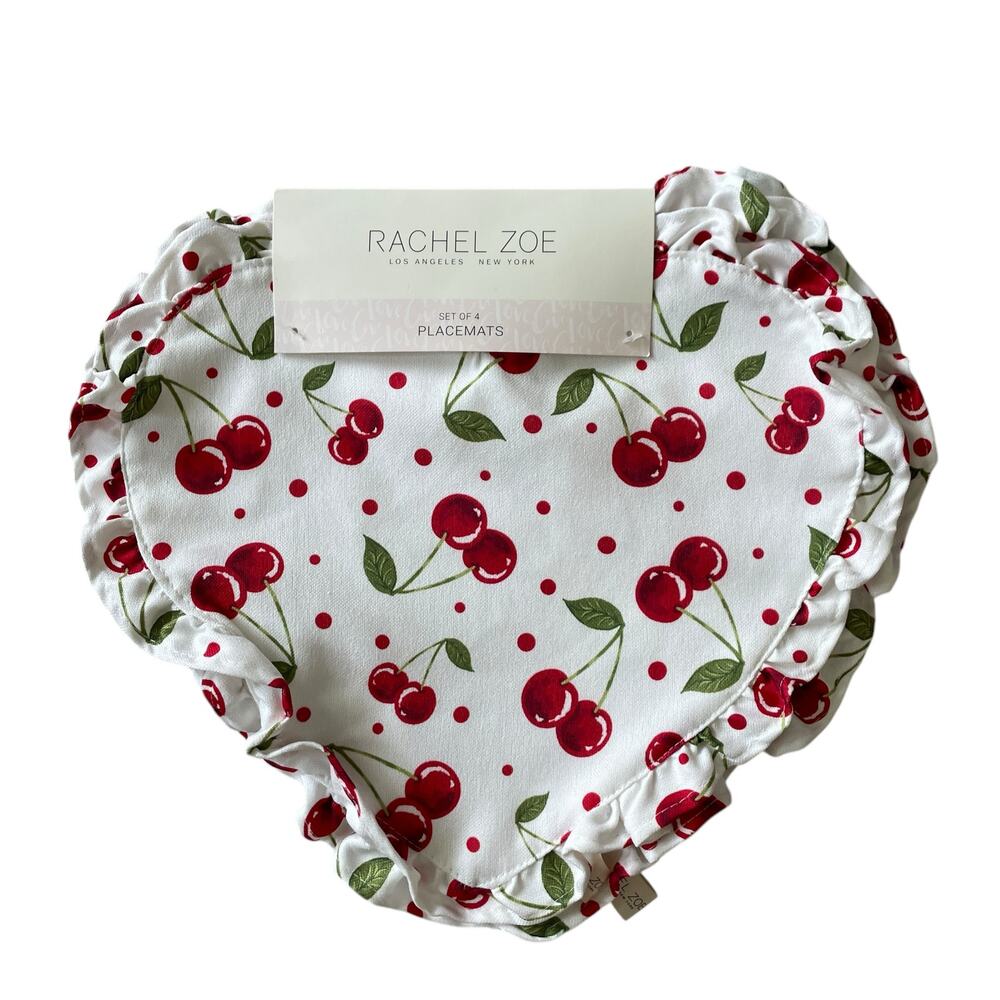 NEW Rachel Zoe VALENTINE’S Heart Shaped Red Cherry 15” Placemats Set of 4
